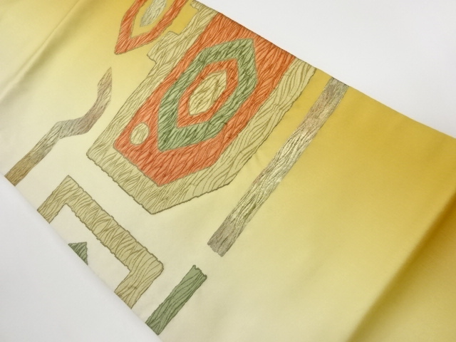 リサイクル　ふくれ織抽象模様織出し名古屋帯